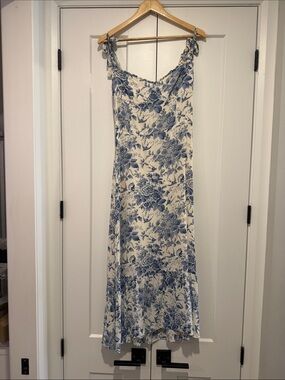 Reformation Blue Floral Tie-Shoulder Slip Dress
